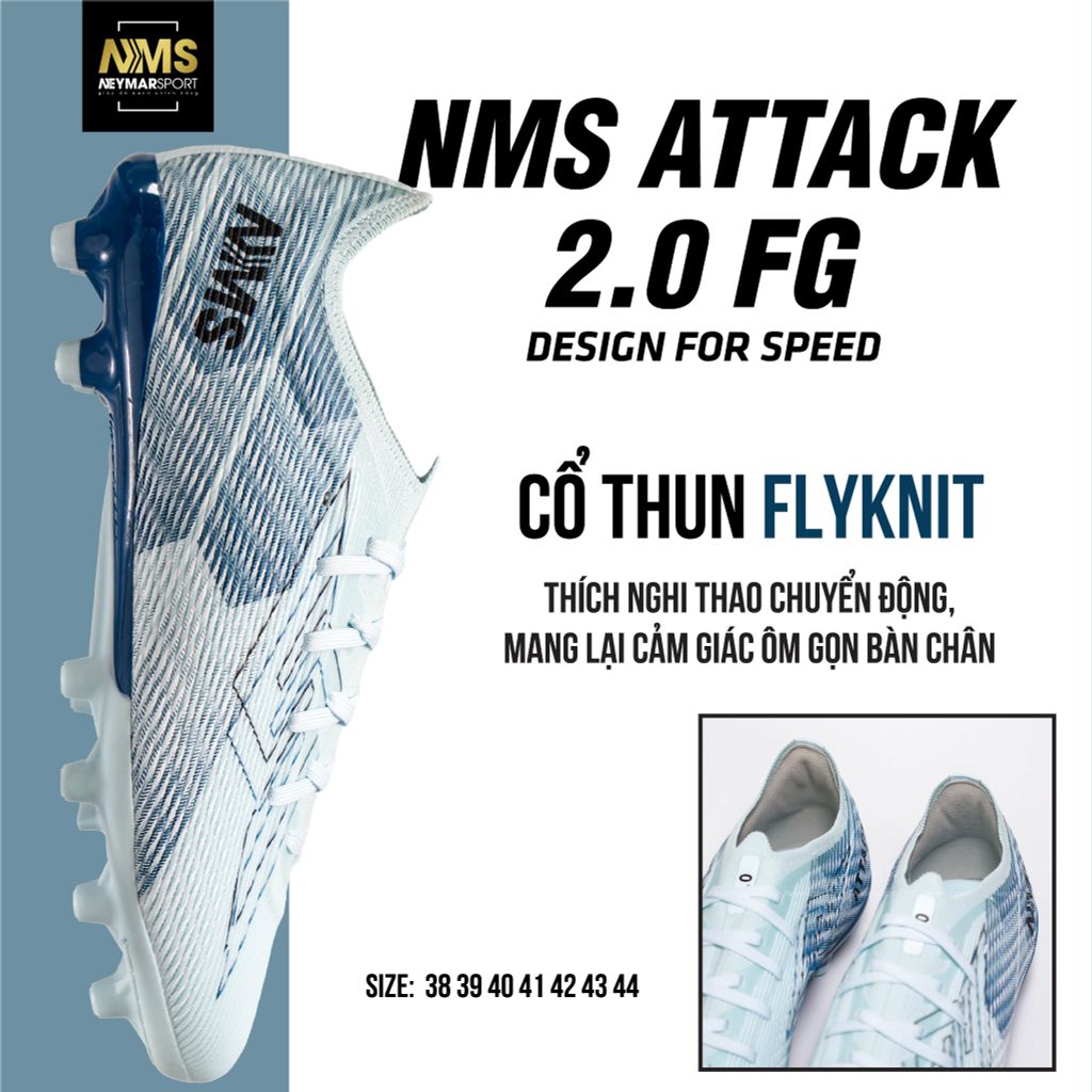 Giày đá bóng cỏ tự nhiên NMS ATTACK 2.0 FG - Glacier Blue/Azure ATTFG2400