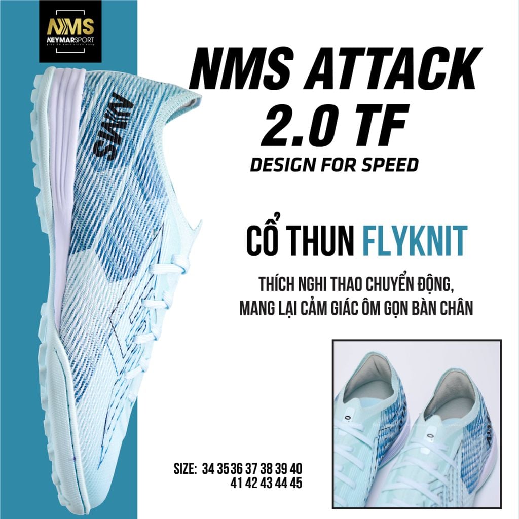 Giày đá bóng cỏ nhân tạo NMS ATTACK 2.0 TF - Glacier Blue/Azure ATT2400