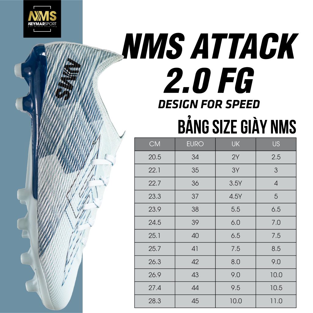 Giày đá bóng cỏ tự nhiên NMS ATTACK 2.0 FG - Glacier Blue/Azure ATTFG2400