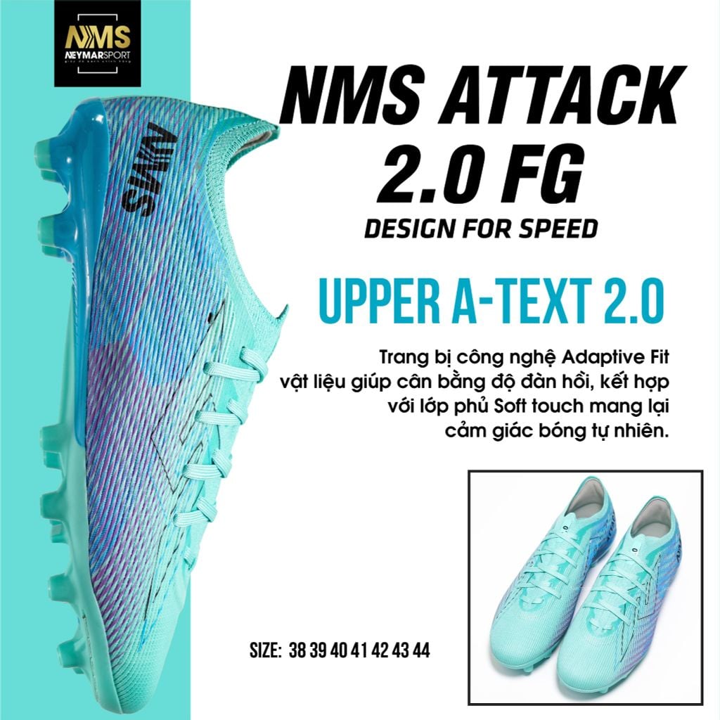 Giày đá bóng cỏ tự nhiên NMS ATTACK 2.0 FG - Dynamic Turq/Sky Blue ATTFG2500