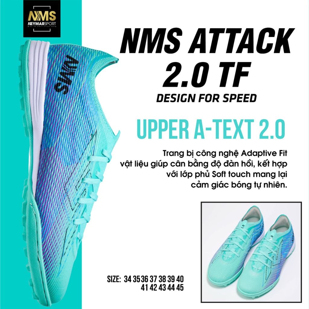 Giày đá bóng cỏ nhân tạo NMS ATTACK 2.0 TF - Dynamic Turq/Sky Blue ATT2500