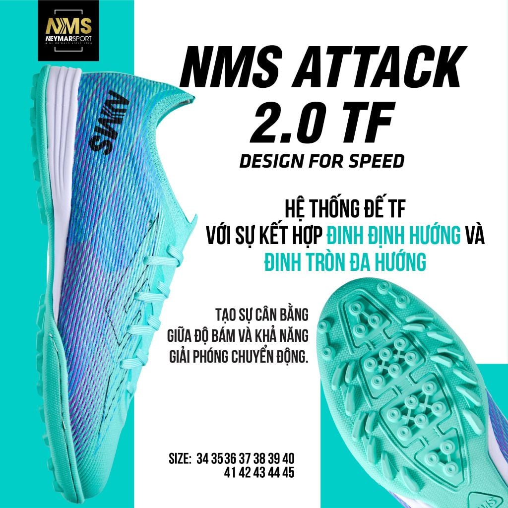 Giày đá bóng cỏ nhân tạo NMS ATTACK 2.0 TF - Dynamic Turq/Sky Blue ATT2500