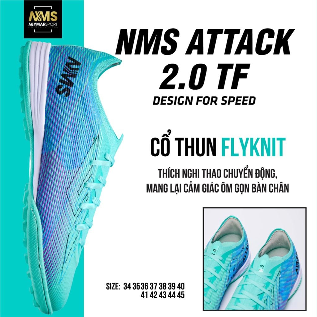 Giày đá bóng cỏ nhân tạo NMS ATTACK 2.0 TF - Dynamic Turq/Sky Blue ATT2500
