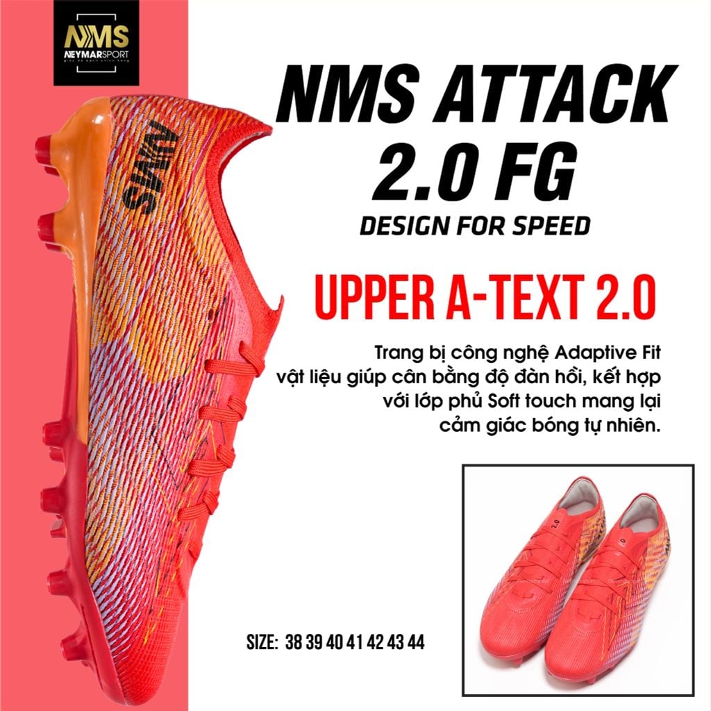 Giày đá bóng cỏ tự nhiên NMS ATTACK 2.0 FG - Crimson/Orange ATTFG2200