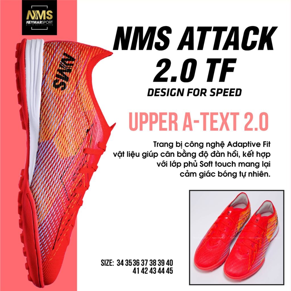 Giày đá bóng cỏ nhân tạo NMS ATTACK 2.0 TF - Crimson/Orange ATT2200