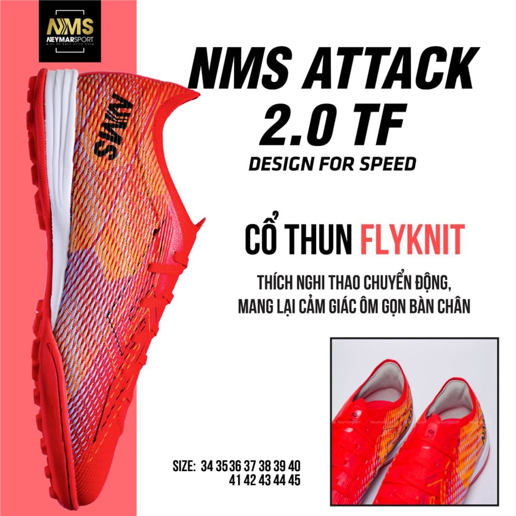 Giày đá bóng cỏ nhân tạo NMS ATTACK 2.0 TF - Crimson/Orange ATT2200