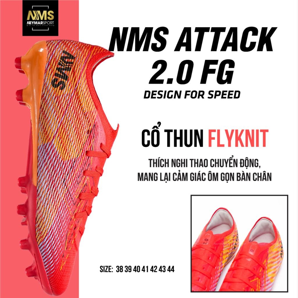 Giày đá bóng cỏ tự nhiên NMS ATTACK 2.0 FG - Crimson/Orange ATTFG2200