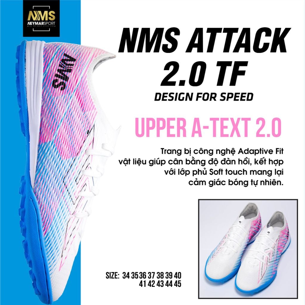 Giày đá bóng cỏ nhân tạo NMS ATTACK 2.0 TF - White/Pink ATT2100