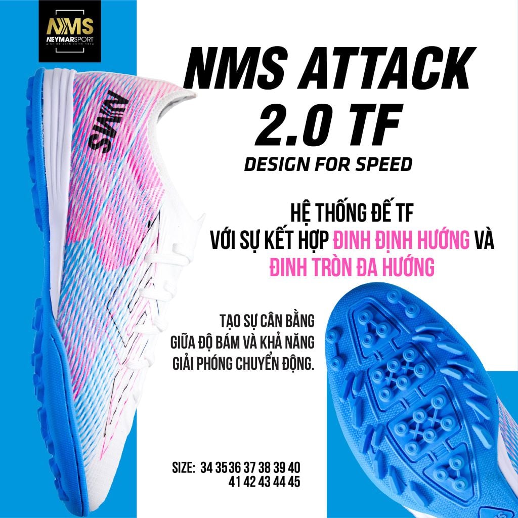 Giày đá bóng cỏ nhân tạo NMS ATTACK 2.0 TF - White/Pink ATT2100