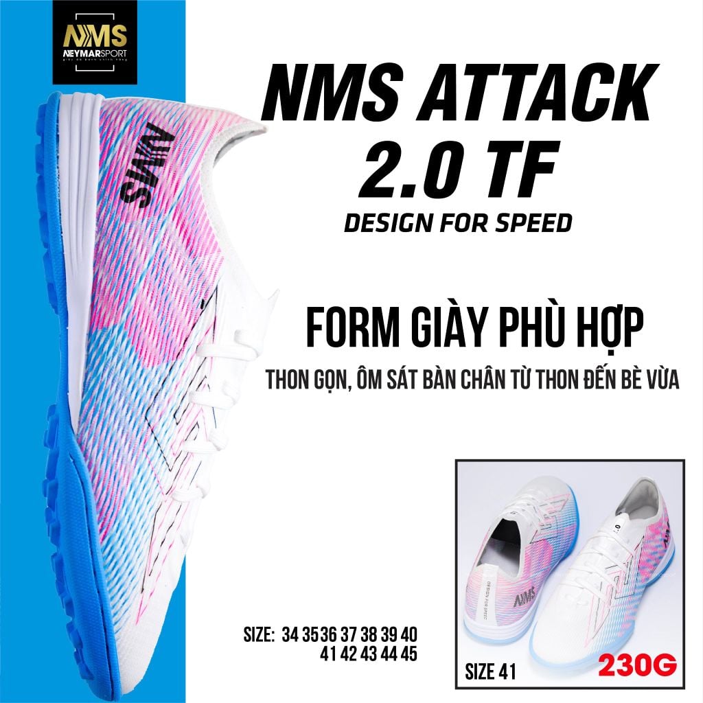 Giày đá bóng cỏ nhân tạo NMS ATTACK 2.0 TF - White/Pink ATT2100