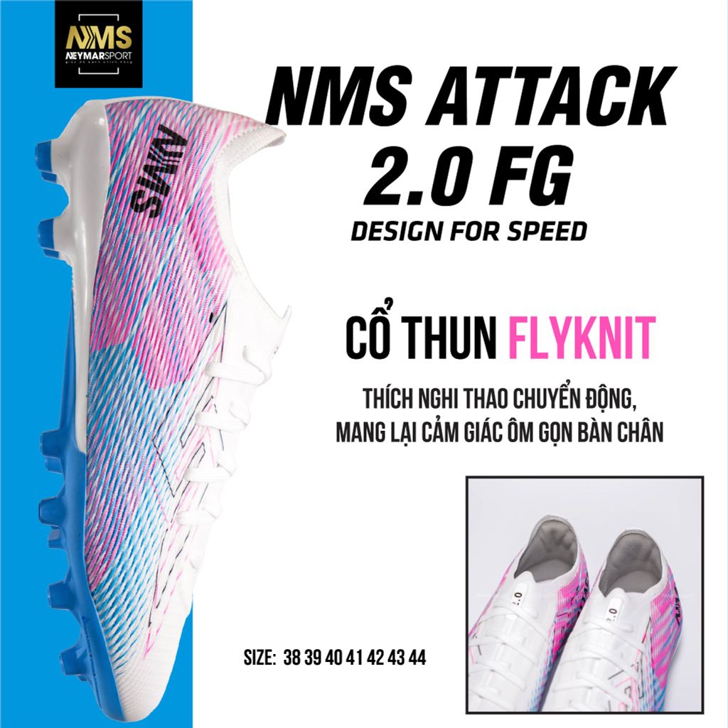 Giày đá bóng cỏ tự nhiên NMS ATTACK 2.0 FG - White/Pink ATTFG2100