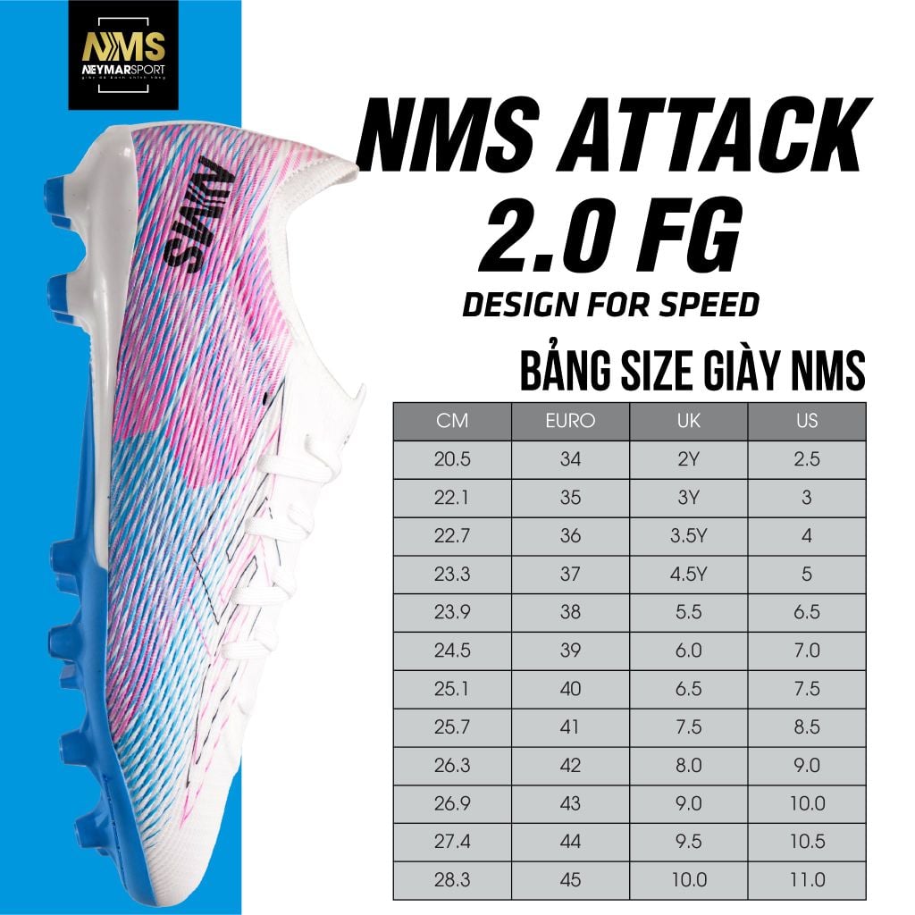 Giày đá bóng cỏ tự nhiên NMS ATTACK 2.0 FG - White/Pink ATTFG2100