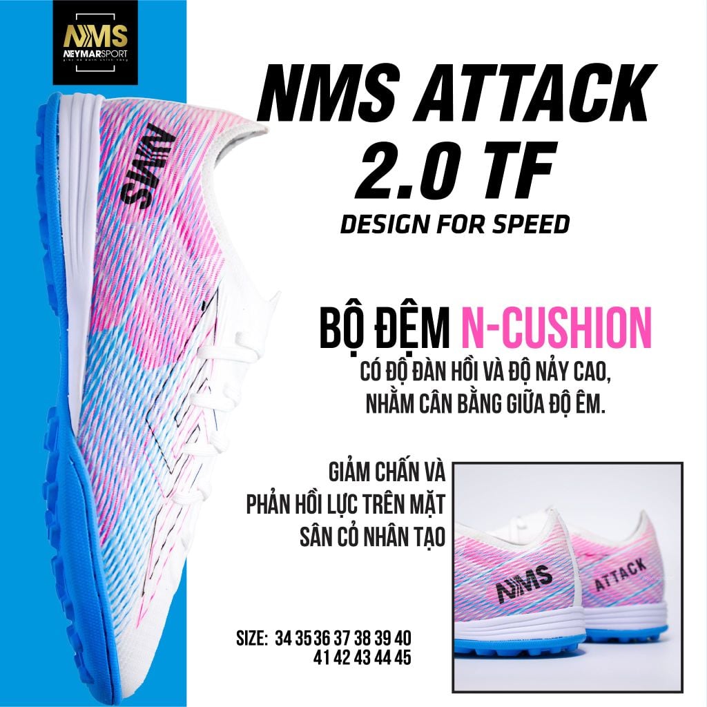 Giày đá bóng cỏ nhân tạo NMS ATTACK 2.0 TF - White/Pink ATT2100