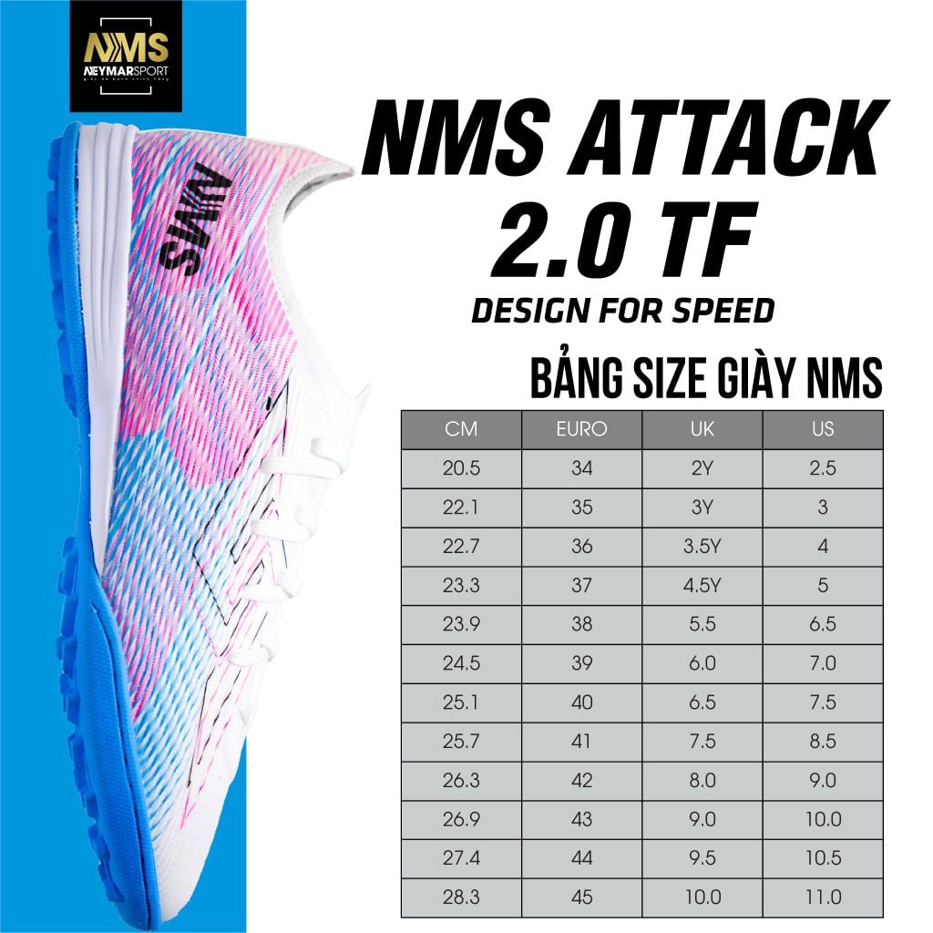 Giày đá bóng cỏ nhân tạo NMS ATTACK 2.0 TF - White/Pink ATT2100