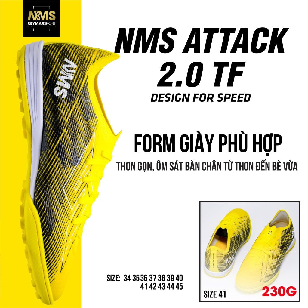 Giày đá bóng cỏ nhân tạo NMS ATTACK 2.0 TF - Yellow/Black ATT2300