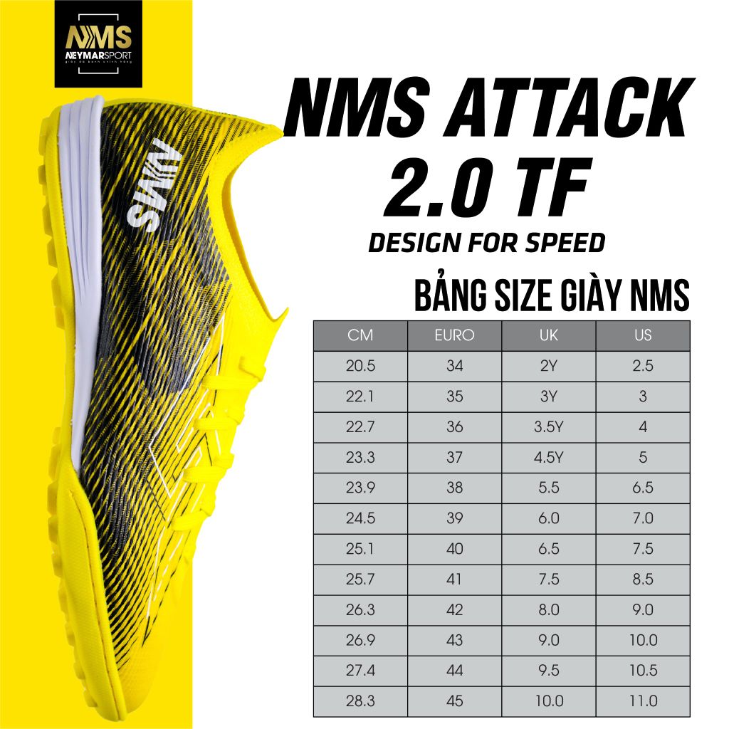 Giày đá bóng cỏ nhân tạo NMS ATTACK 2.0 TF - Yellow/Black ATT2300