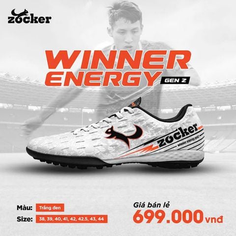 Giày đá bóng cỏ nhân tạo Zocker Winner Energy Gen II - White/Black SNS-010-WB