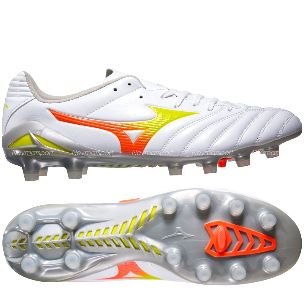 Giày đá bóng cỏ tự nhiên Mizuno Monarcida Neo III PRO FG Prism White - White/Evening Primrose/Lava Orange P1GA262254