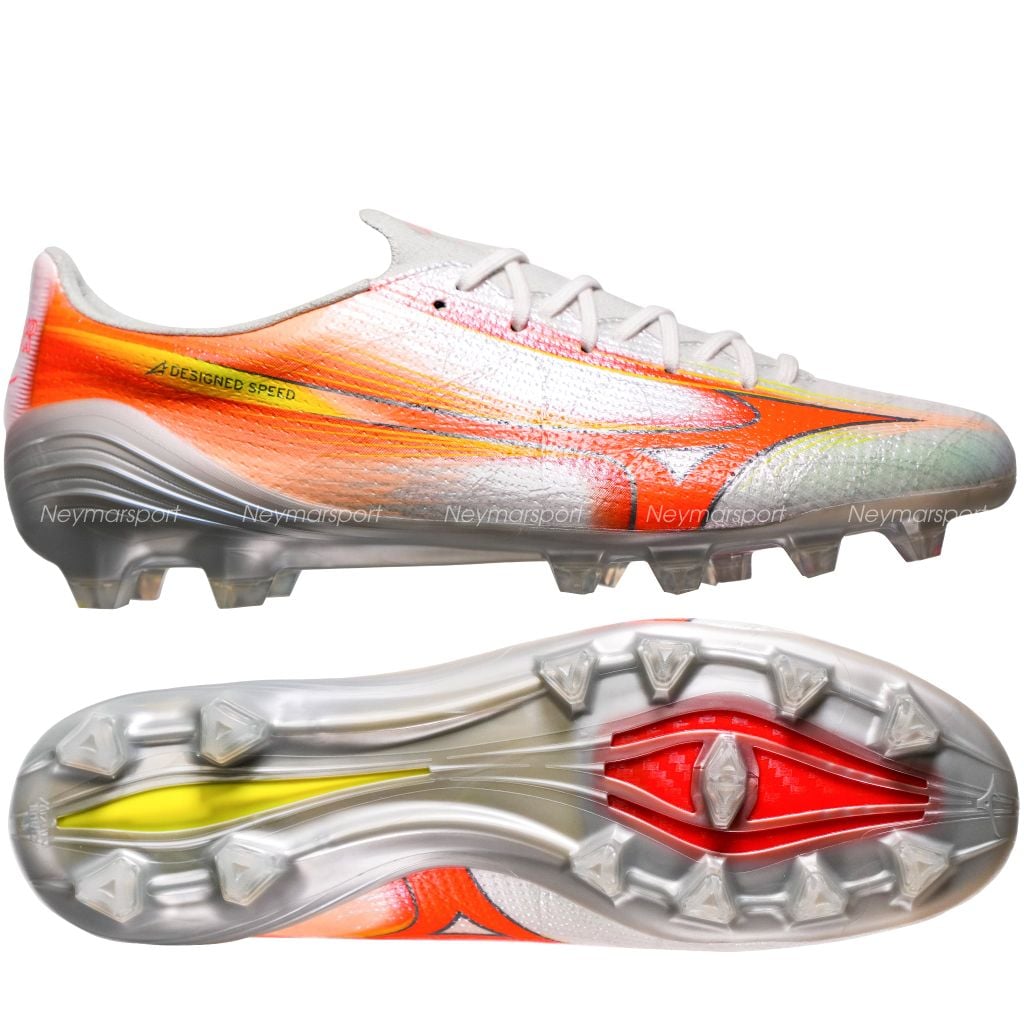 Giày đá bóng cỏ tự nhiên Mizuno Alpha III ELITE FG Prism White - White/Lava Orange/Evening Primrose P1GA266254