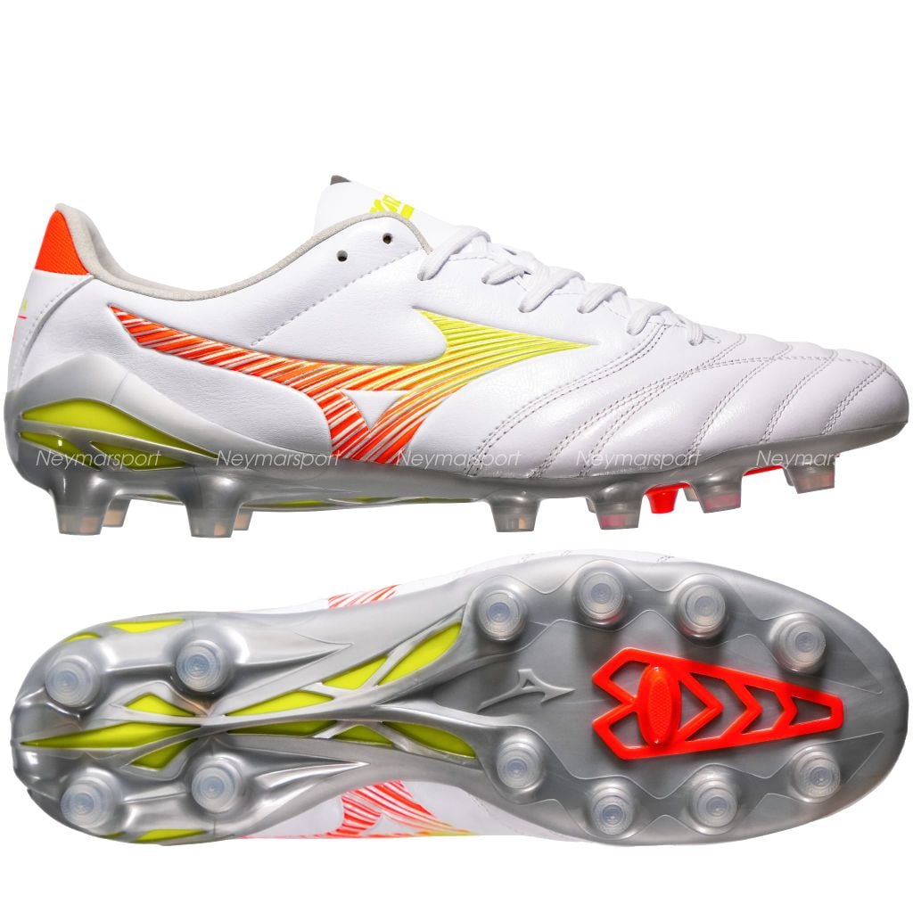Giày đá bóng cỏ tự nhiên Mizuno Morelia Neo V Pro FG Prism White - White/Evening Primrose/Lava Orange P1GA268454