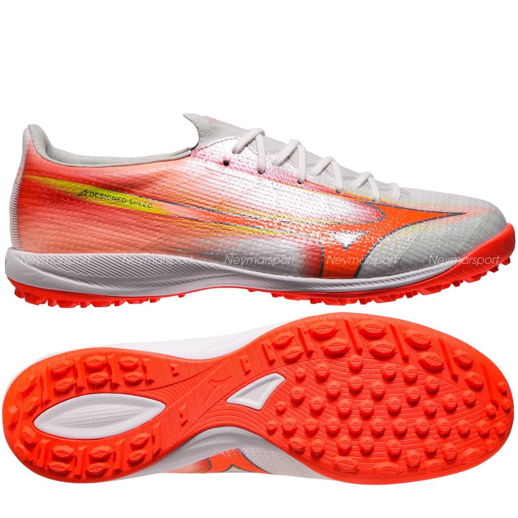 Giày đá bóng cỏ nhân tạo Mizuno Alpha III ELITE TF Prism White - White/Lava Orange/Evening Primrose P1GD266254