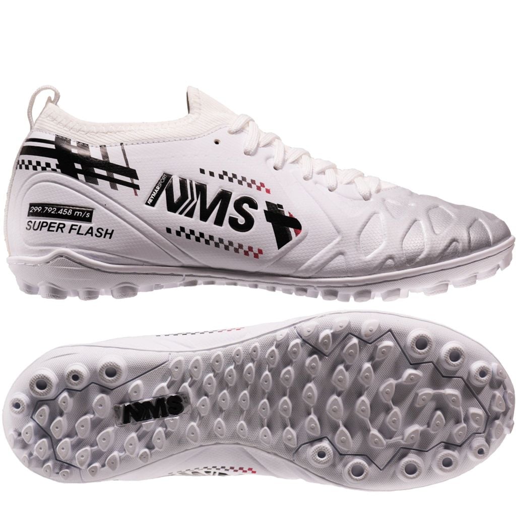 Giày đá bóng cỏ nhân tạo NMS SUPER FLASH TF - White/Black/Silver