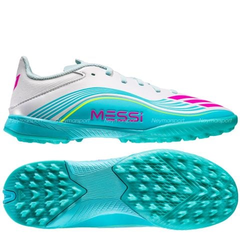 Giày đá bóng cỏ nhân tạo Adidas F50 Messi League TF - Ftwr White/Lucid Pink/Flash Aqua Kids JQ0944