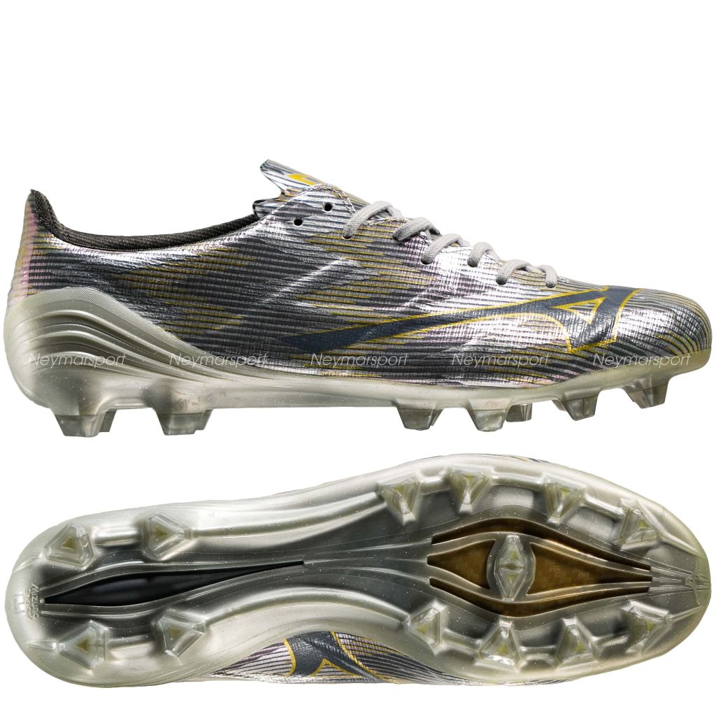 Giày đá bóng cỏ tự nhiên Mizuno Alpha II Elite FG Platinum Silver - Galaxy Silver/Gold P1GA256204