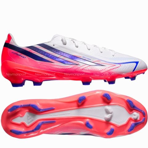 Giày đá bóng cỏ tự nhiên adidas F50 Hyperfast League FG Chaos vs Control - Footwear white/Solar Purple/Solar Turbo KJ3412