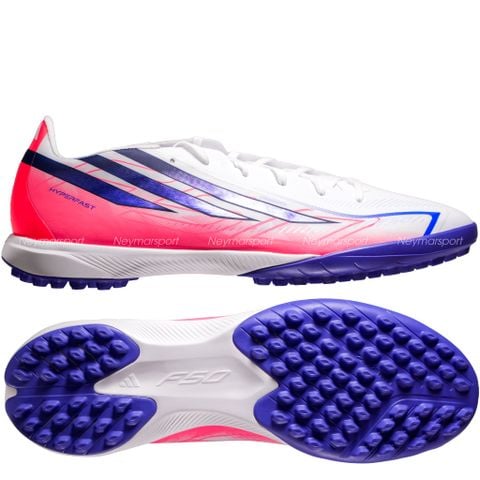 Giày đá bóng cỏ nhân tạo adidas F50 Hyperfast League TF Chaos vs Control - Footwear white/Solar Purple/Solar Turbo KJ3434