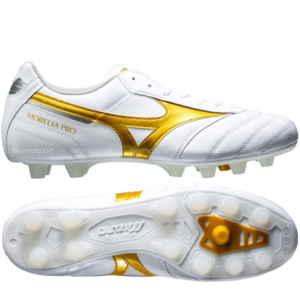 Giày đá bóng cỏ tự nhiên Mizuno Morelia II Pro FG - White/Gold P1GA260650