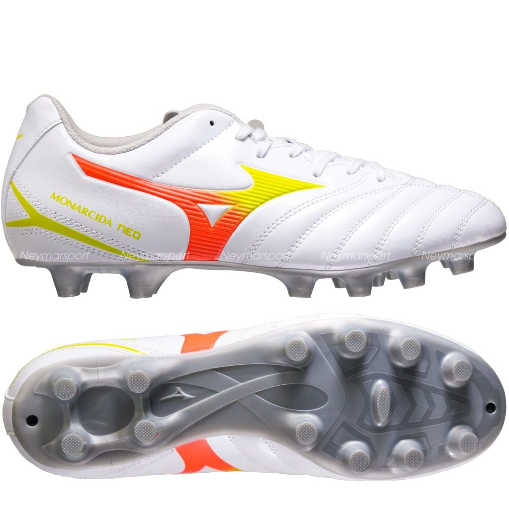 Giày đá bóng cỏ tự nhiên Mizuno Monarcida Neo III Select FG Prism White - White/Evening Primrose/Lava Orange P1GA262554
