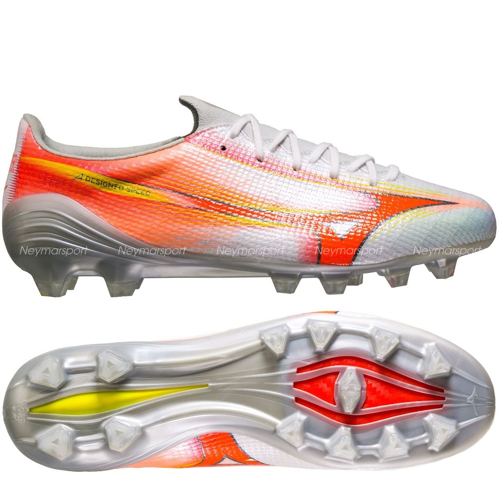 Giày đá bóng cỏ tự nhiên Mizuno Alpha III Made in Japan FG Prism White - White/Lava Orange/Evening Primrose P1GA266054