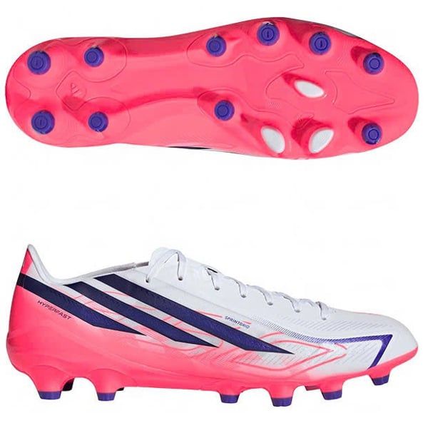 Giày đá bóng cỏ tự nhiên adidas F50 Hyperfast League FG Chaos vs Control - Footwear white/Solar Purple/Solar Turbo KJ3412