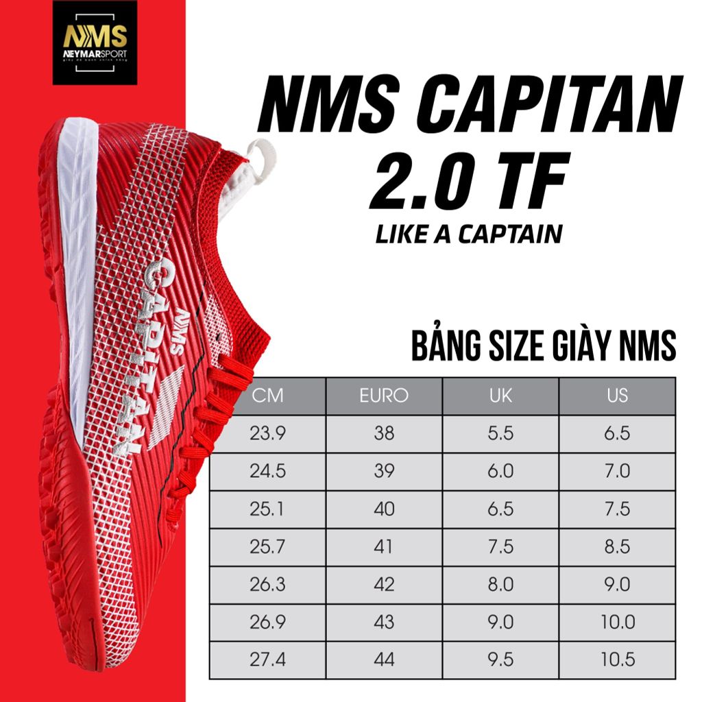 Giày đá bóng cỏ nhân tạo NMS CAPITAN 2.0 TF - Crimson/White/Sliver CAP2200