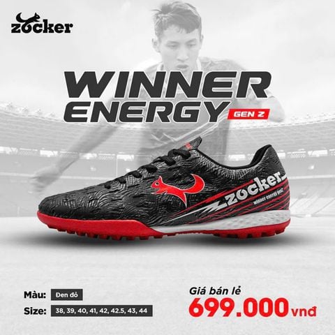Giày đá bóng cỏ nhân tạo Zocker Winner Energy Gen II - Black/Red SNS-010-BR