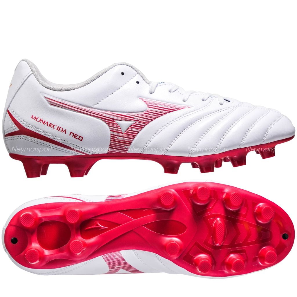 Giày đá bóng cỏ tự nhiên Mizuno Monarcida Neo III Select FG - White/MORELIA 40th Red P1GA262560