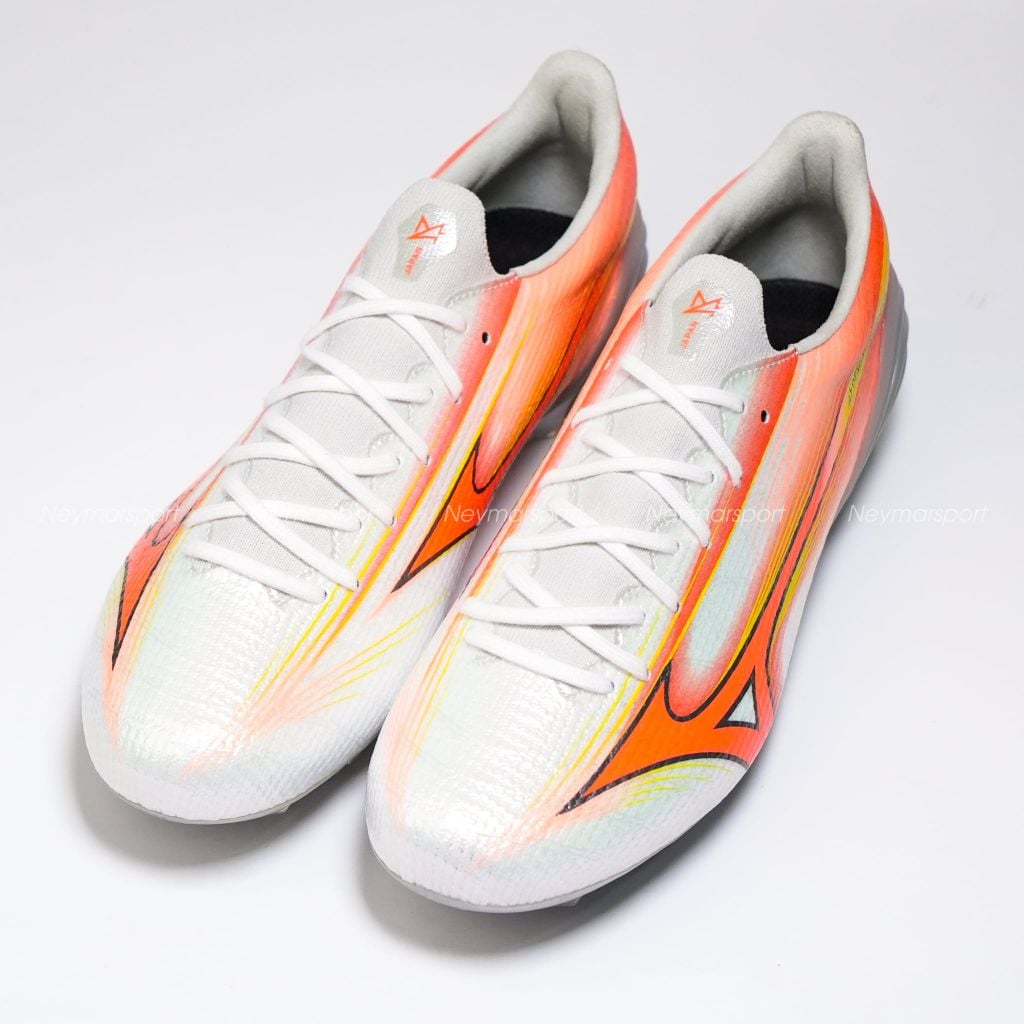 Giày đá bóng cỏ tự nhiên Mizuno Alpha III Made in Japan FG Prism White - White/Lava Orange/Evening Primrose P1GA266054