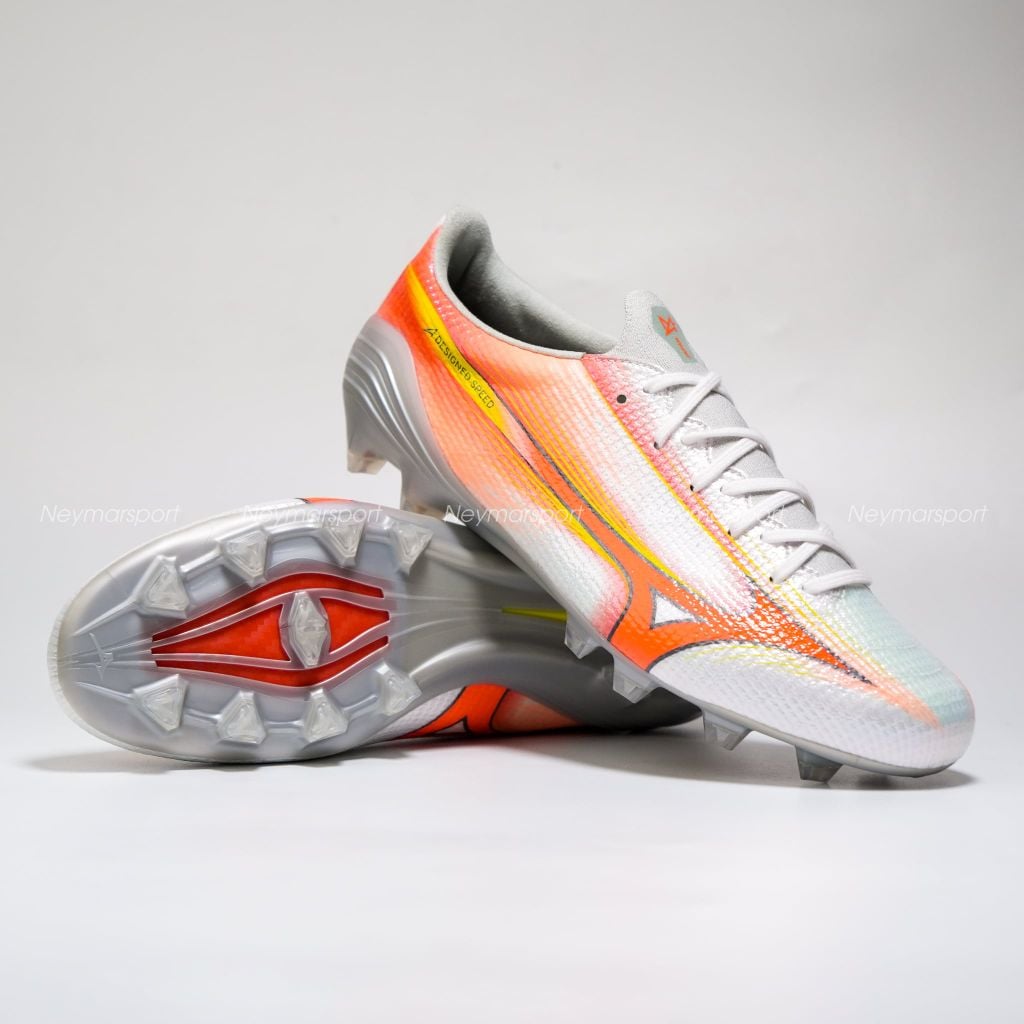 Giày đá bóng cỏ tự nhiên Mizuno Alpha III Made in Japan FG Prism White - White/Lava Orange/Evening Primrose P1GA266054