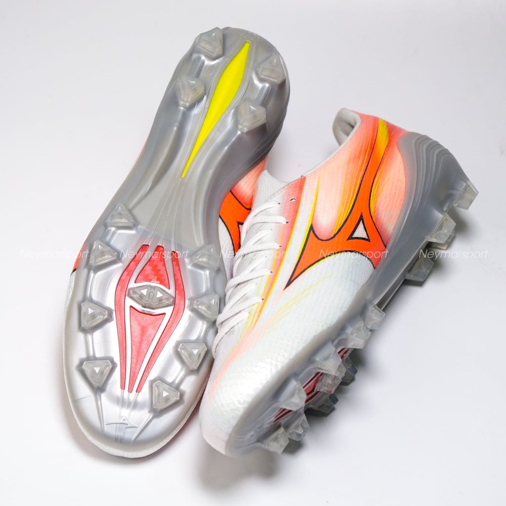 Giày đá bóng cỏ tự nhiên Mizuno Alpha III Made in Japan FG Prism White - White/Lava Orange/Evening Primrose P1GA266054