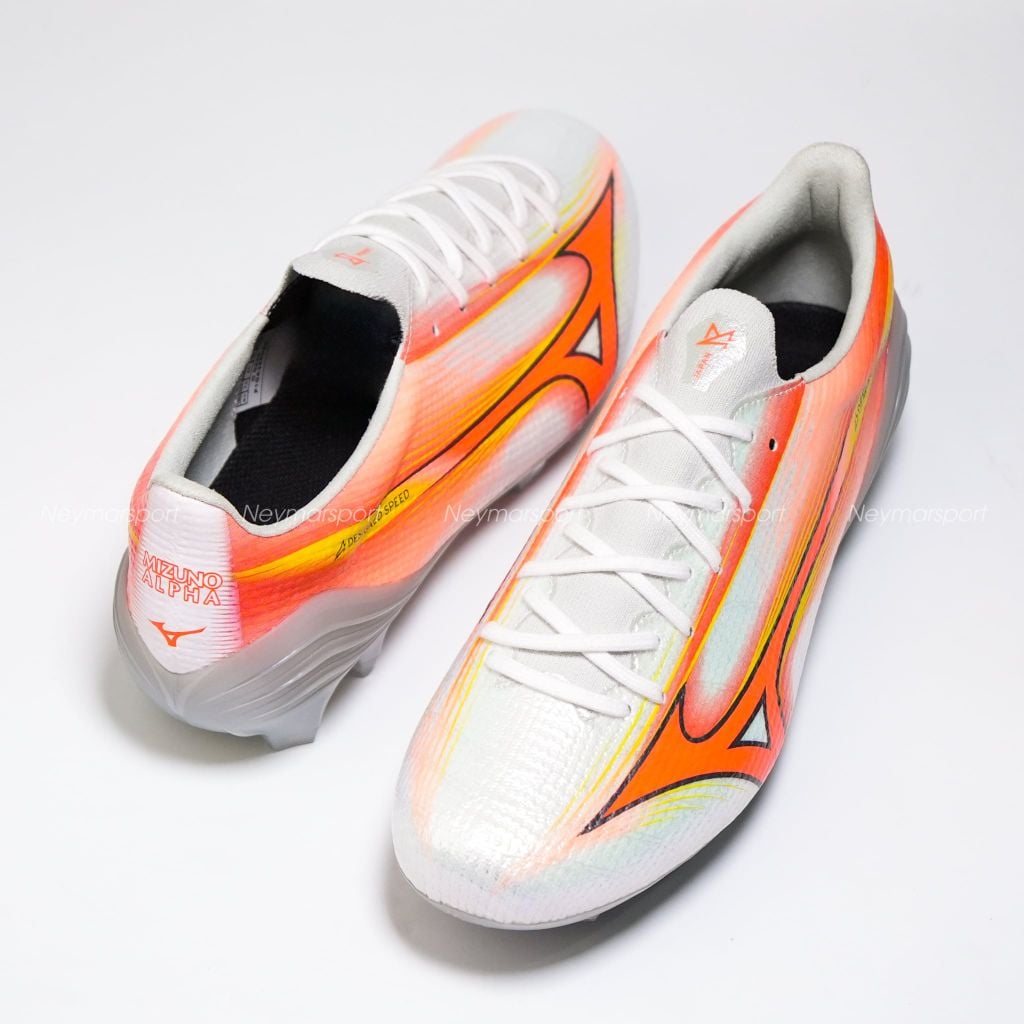 Giày đá bóng cỏ tự nhiên Mizuno Alpha III Made in Japan FG Prism White - White/Lava Orange/Evening Primrose P1GA266054