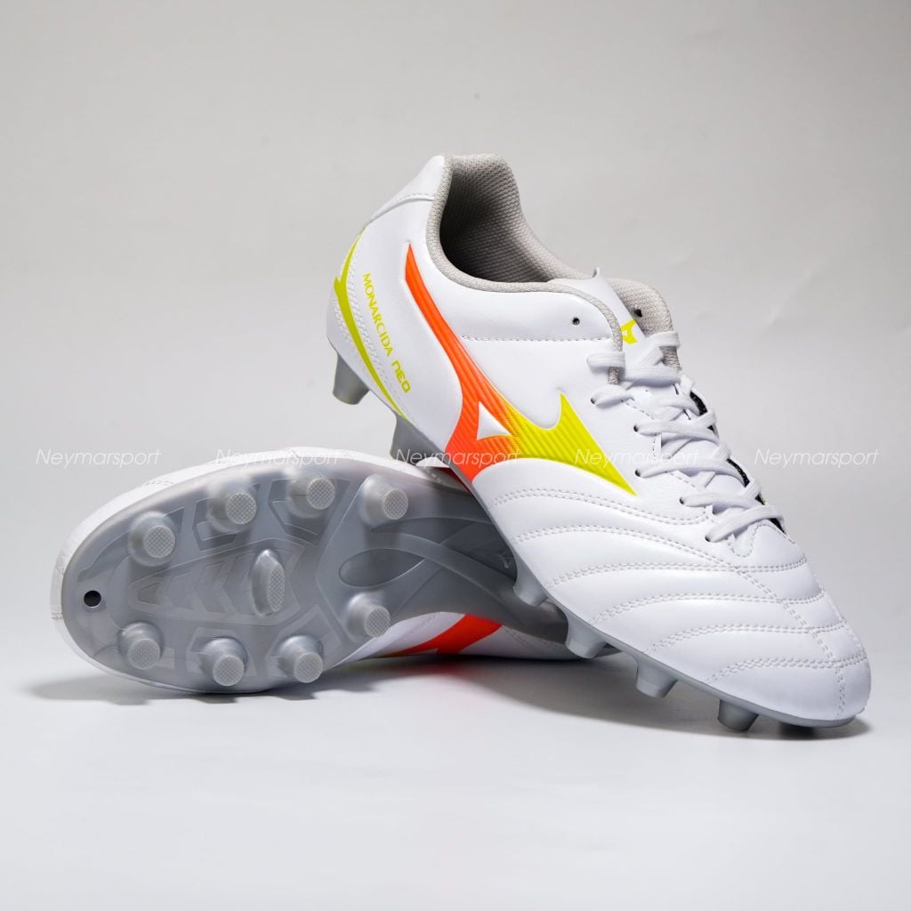 Giày đá bóng cỏ tự nhiên Mizuno Monarcida Neo III Select FG Prism White - White/Evening Primrose/Lava Orange P1GA262554