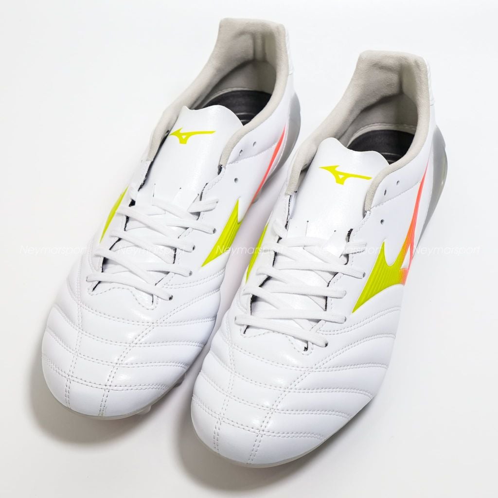 Giày đá bóng cỏ tự nhiên Mizuno Monarcida Neo III PRO FG Prism White - White/Evening Primrose/Lava Orange P1GA262254
