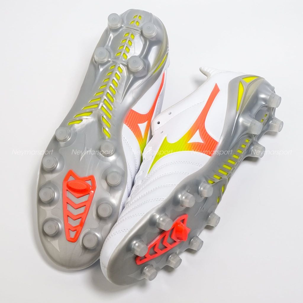 Giày đá bóng cỏ tự nhiên Mizuno Monarcida Neo III PRO FG Prism White - White/Evening Primrose/Lava Orange P1GA262254