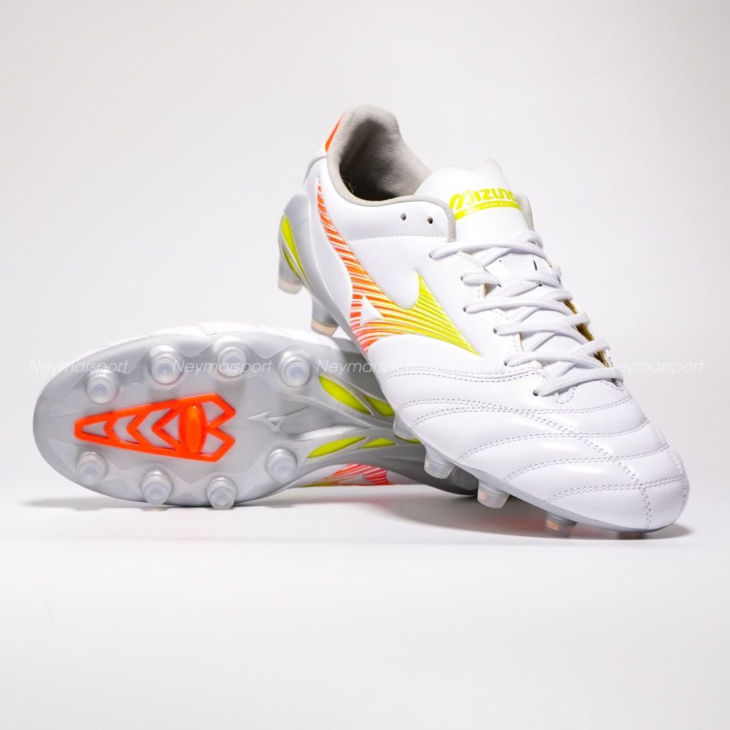 Giày đá bóng cỏ tự nhiên Mizuno Morelia Neo V Pro FG Prism White - White/Evening Primrose/Lava Orange P1GA268454