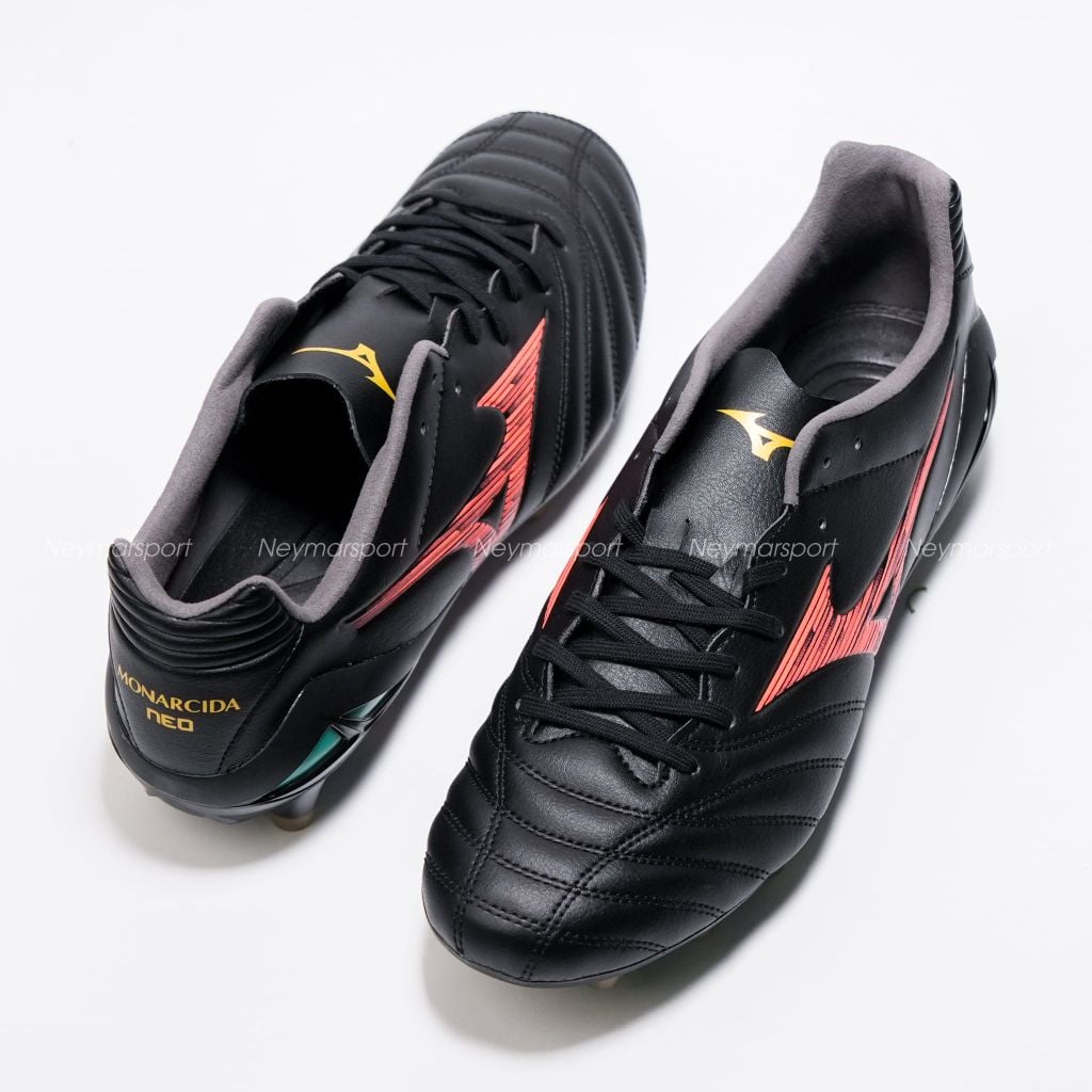 Giày đá bóng cỏ tự nhiên Mizuno Monarcida Neo III PRO FG Bright Black - Black/Red