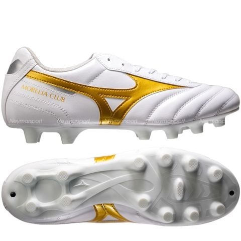 Giày đá bóng cỏ tự nhiên Mizuno Morelia II Club FG - White/Gold P1GA260850