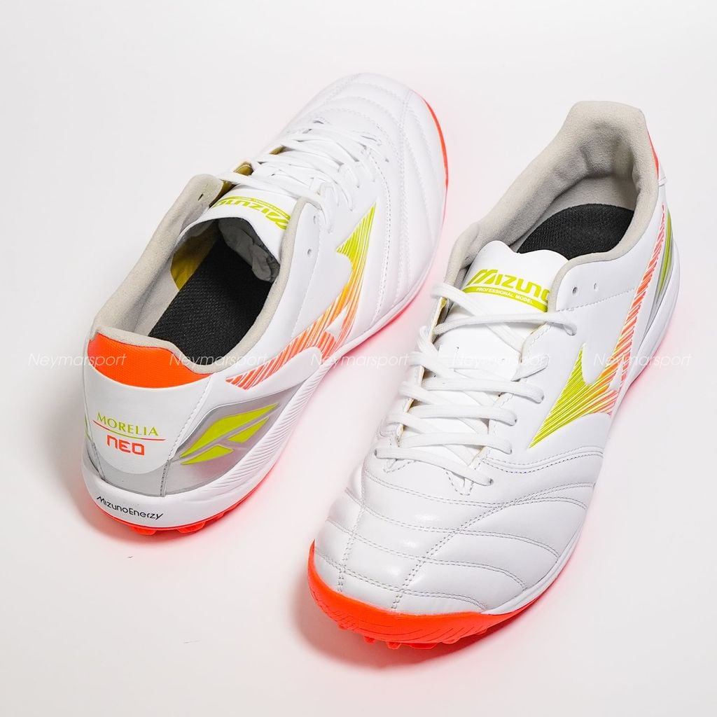Giày đá bóng cỏ nhân tạo Mizuno Morelia Neo V Pro TF Prism White - White/Evening Primrose/Lava Orange P1GD268454