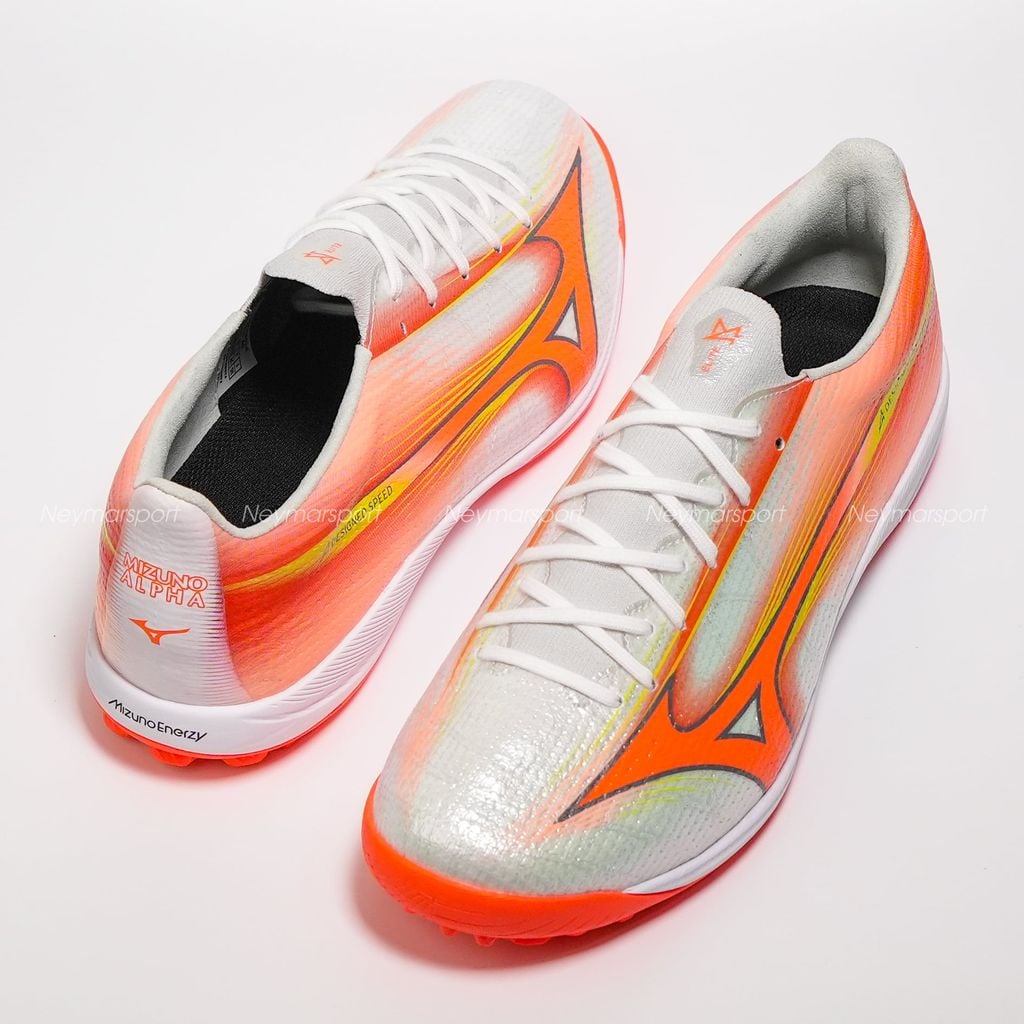 Giày đá bóng cỏ nhân tạo Mizuno Alpha III ELITE TF Prism White - White/Lava Orange/Evening Primrose P1GD266254