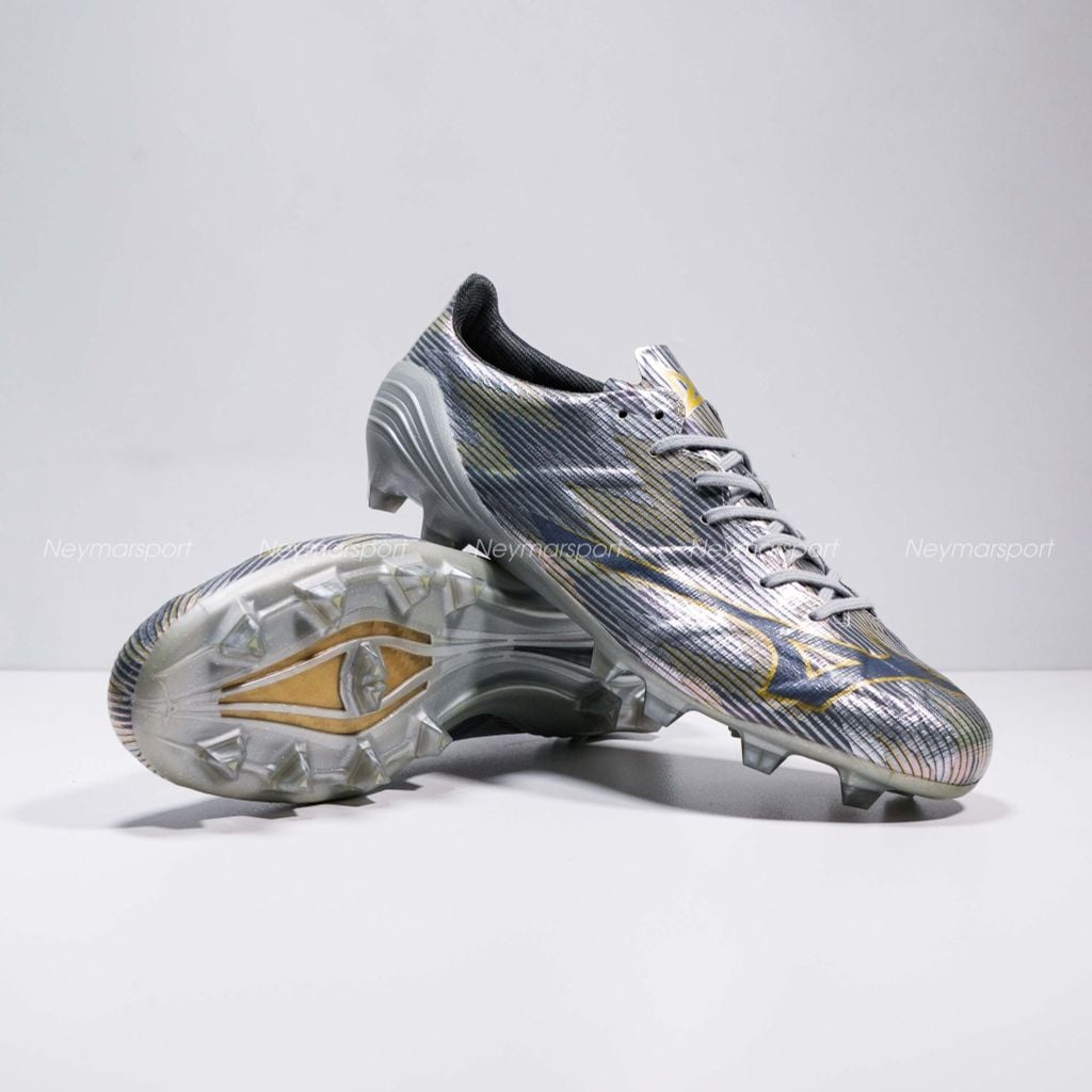 Giày đá bóng cỏ tự nhiên Mizuno Alpha II Elite FG Platinum Silver - Galaxy Silver/Gold P1GA256204